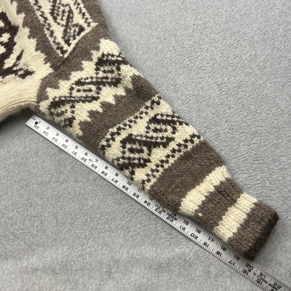 Cowichan Indian Knit Cardigan Mens Large* Brown Whale Hand Knit Wool Zip Sweater - Picture 7 of 11